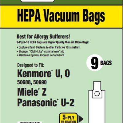 Kenmore "U", 50688 & 50690, Panasonic U-2, and Miele type Z Upright Micro Bags-9pkg